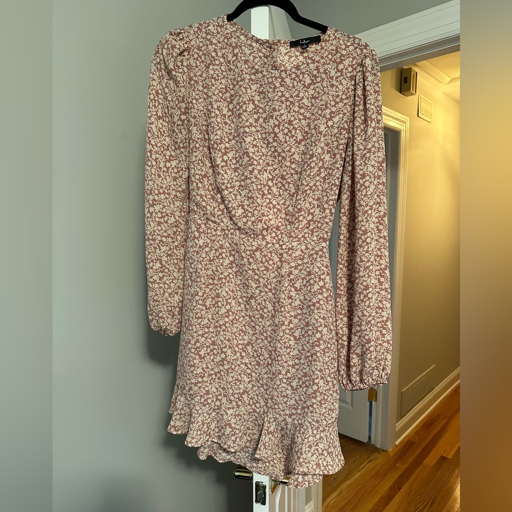 Lulus Floral Light Pink and White Long Sleeve Dress